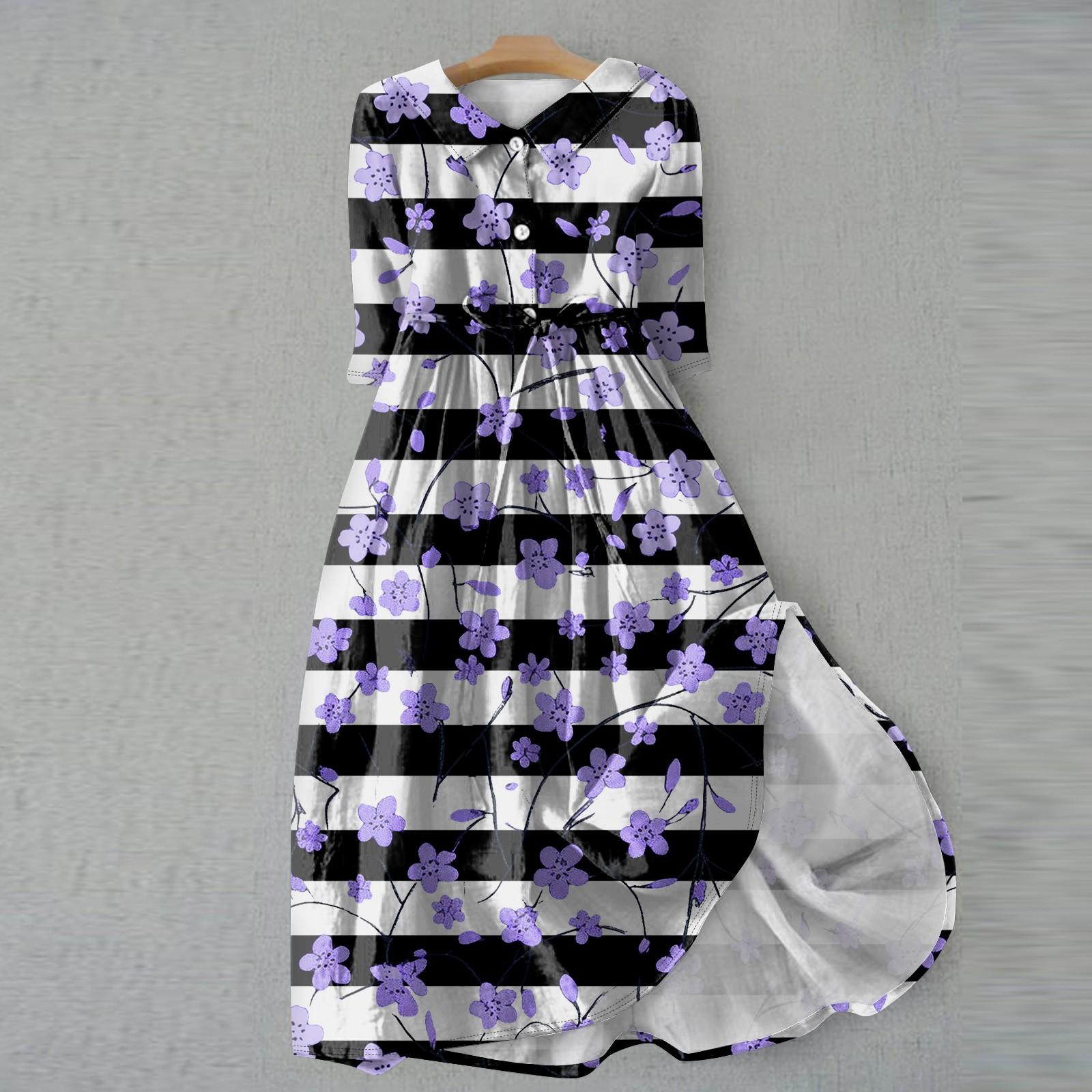 Женское модное платье с откидным воротником и рукавами 3/4 с принтом S розовый — фото 11