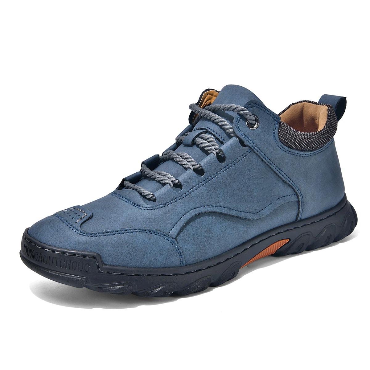 Large-size Men s Outdoor Leather Boots Lace-up Casual Shoes 38 синий