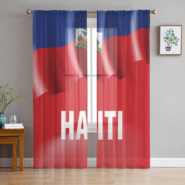 Haiti Ulusal Bayrak Günü Tül Perdeler Oturma Odası İçin Şeffaf Perdeler Yatak Odası İçin Mutfak Pencere Perdesi