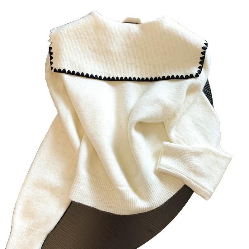 Autumn 2026 Sweet Sailor Collar Knit Cardigan with Bow & Buttons – Fashionable, Versatile, Age-Reducing Sweater