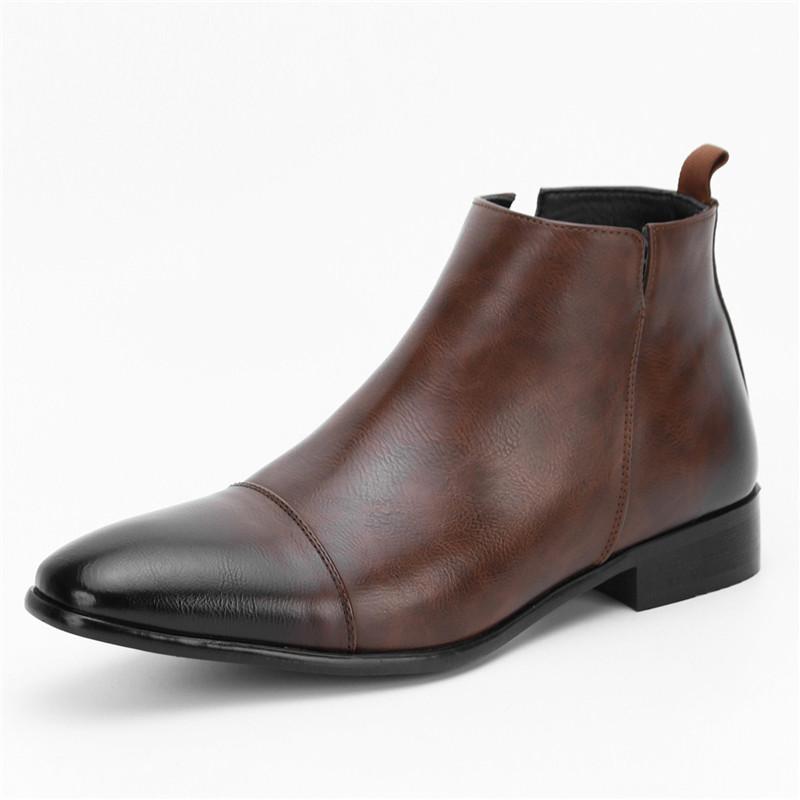 Designer New Winter Pointed Patchwork Pu Leather Shoes High Tops Motorcycle Shoes For Male Formal Business Chelsea Ankle Boots