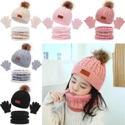Conjunto de 3 uds de guantes y gorro para bebé, bufanda, calentador de cuello, accesorios infantiles, Color sólido, 1-5 años