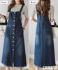 Chunachi Denim Overalls Dress American Plus Sky Plus Denim All Loose Overall Skirt Skirt, Below-the-Knee, Button-Front, Women's, Stylish, Dress-Up,