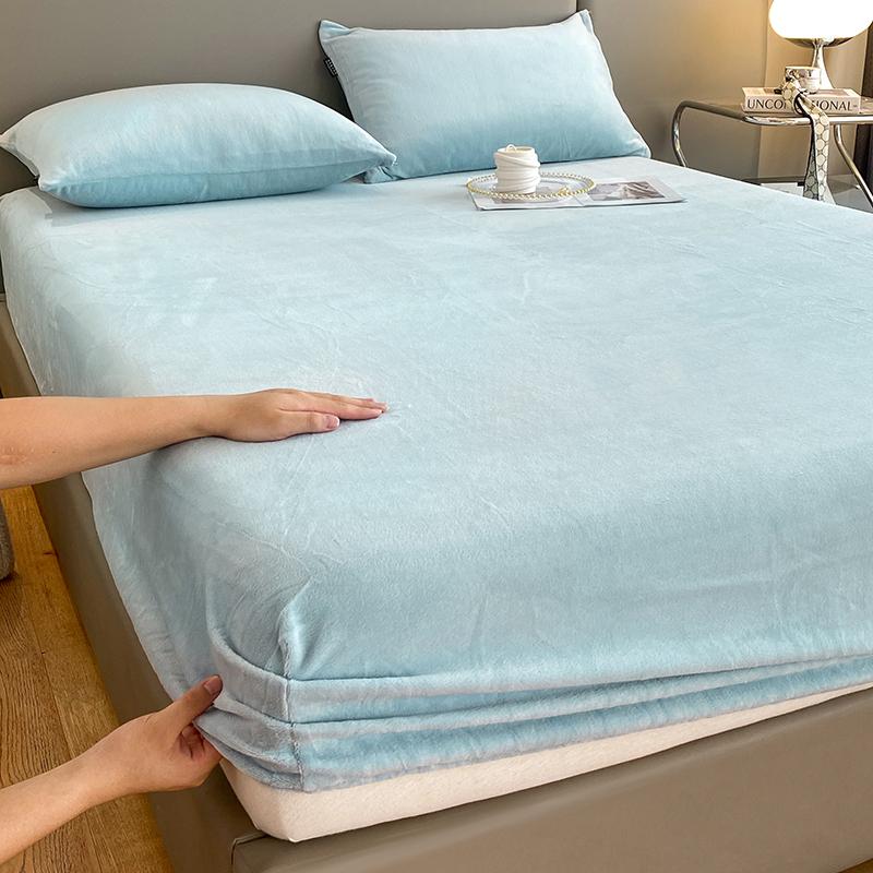 Thick Velvet Fitted Sheet Pillowcase 1/3 Pieces Set High Quality Non Slip Mattress Cover Protector Soft Bed Sheet Pillow Case