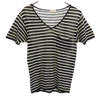 Saint Laurent Made In Italy Border Pattern Short Sleeve V Neck Knit XS Women Used