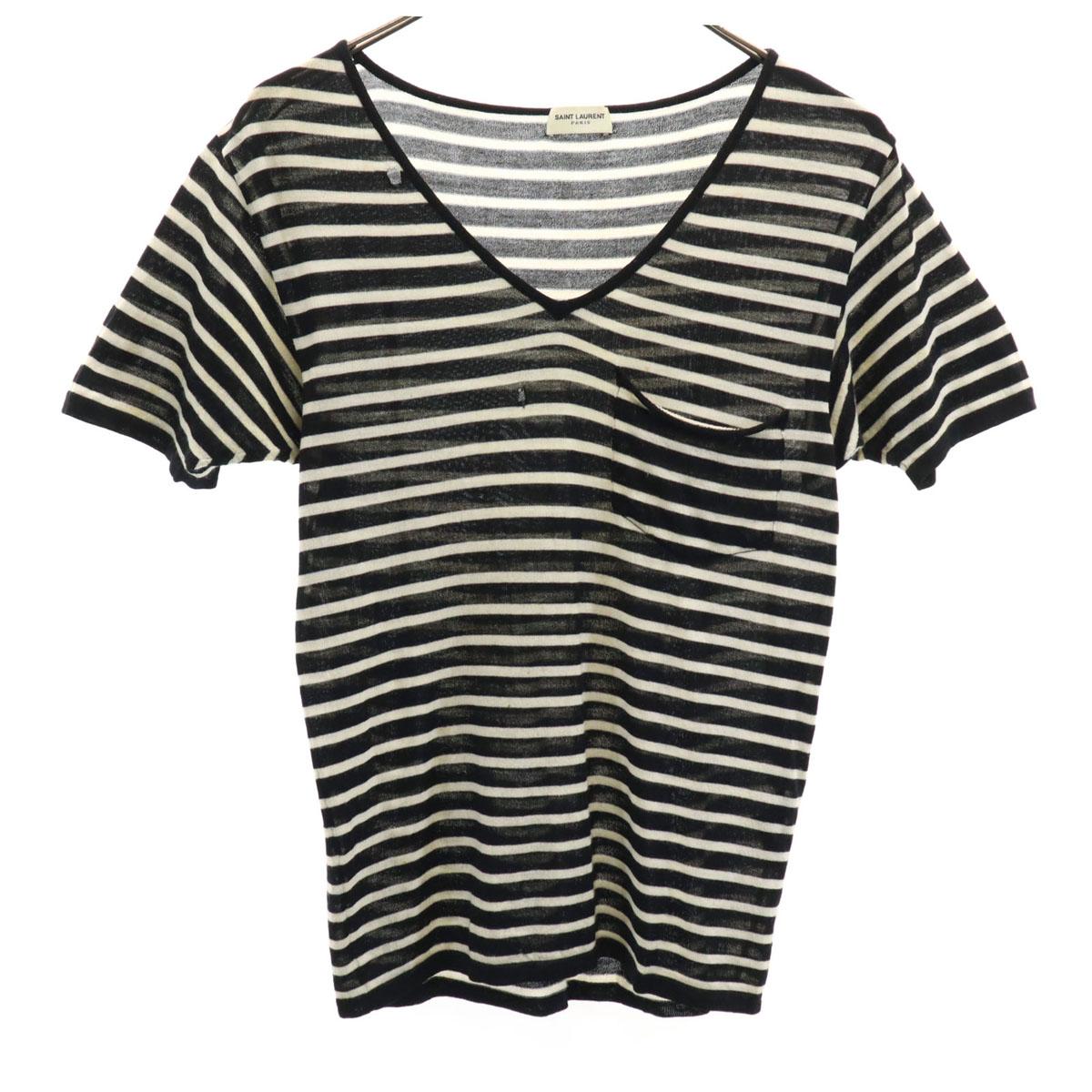 

SAINT LAURENT made in Italy Border Pattern Short sleeve V neck knit XS Women Used