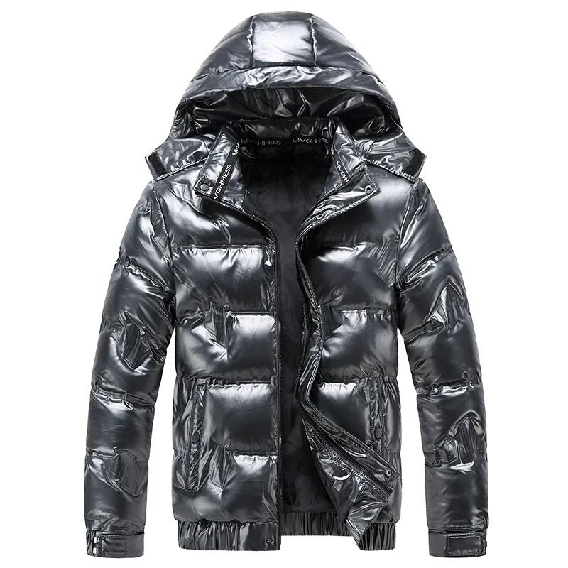 Herren Glänzender Parka Winter Warm Verdickt Mit Kapuze Wasserdicht Daunenjacke Mantel Einfarbig Lässig Streetwear Winddicht Oberbekleidung Männliche Parkas