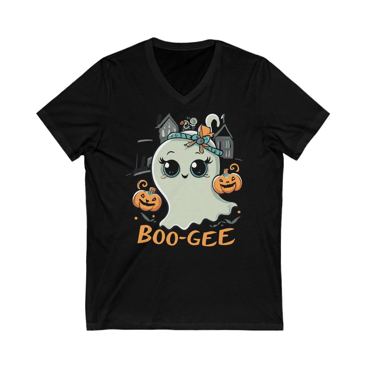 

Boo Gee Cute Halloween Ghost Unisex V-Neck T-Shirt S