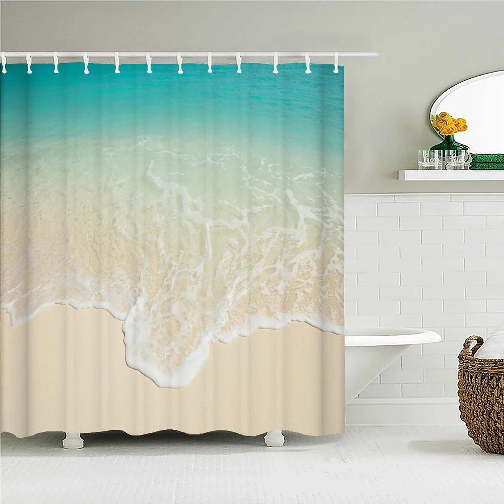 Seaside Scenery 3d Printed Polyester Shower Curtain Wooden Bridge Nature Fabric Waterproof Bathroom Curtain for Bathtub