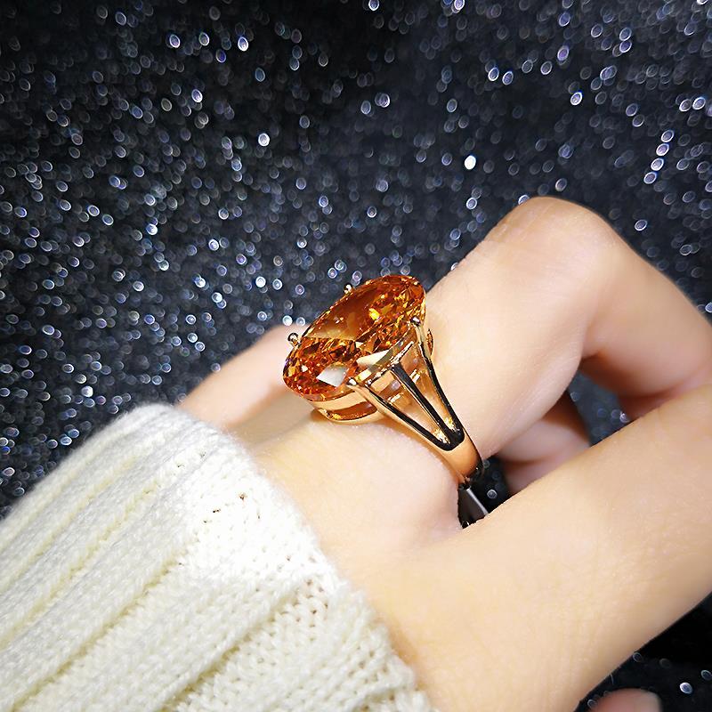 Three-dimensional Design Inlaid Oversized Oval Citrine Ring Exaggerated Luxury Palace Style Ladies Brand  Jewelry