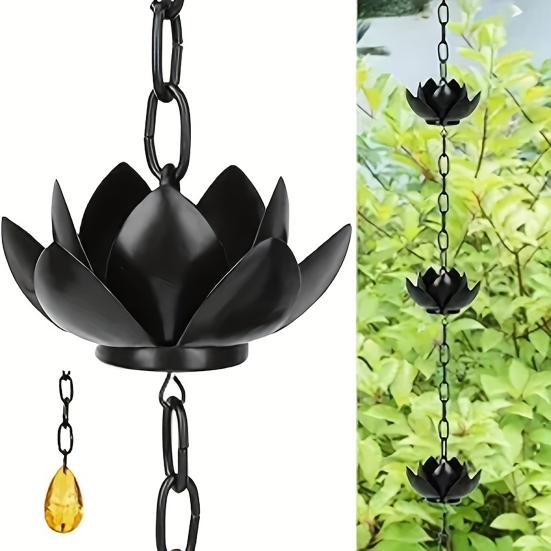 Outdoor Lotus Rain Chain Heavy Duty Metal Garden Hanging Rain Catcher Cups Outside Gutters Downspouts Replacement Decorative Rain Chain