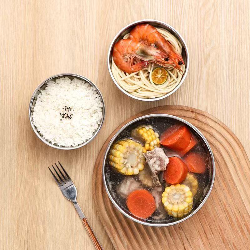 Platinum Gloss Double-Layer Insulated Stainless Steel Children's Bowl for Rice, Soup, or Cold Noodles