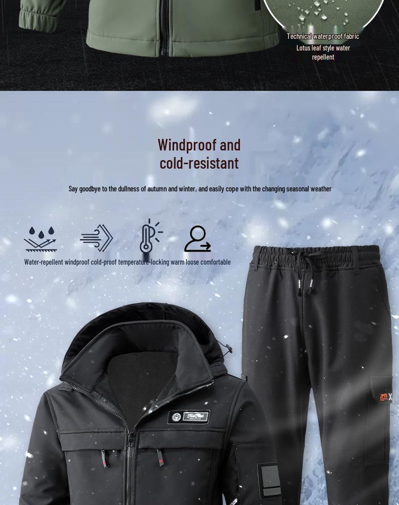 Winter Velvet Ski Suit: Water-Repellent, Windproof, Warm Workwear for Outdoor Cold Protection