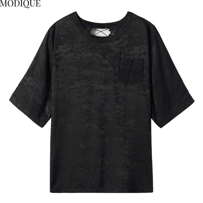 MODIQUE Spring Summer Plus Size New Women Black Loose Vintage Solid Blouse Shirts Female Casual Oversize Short Sleeve O-Neck Top
