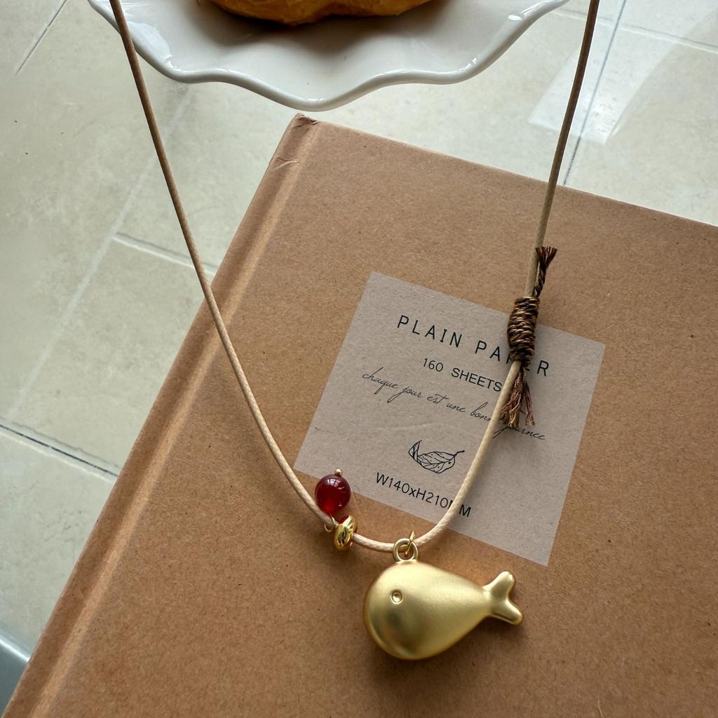 Korean Fashion Simple Cute Small Fish Pendant Necklace for Women Long Braided Rope Adjustable Sweater Chain Party Jewerly Gift
