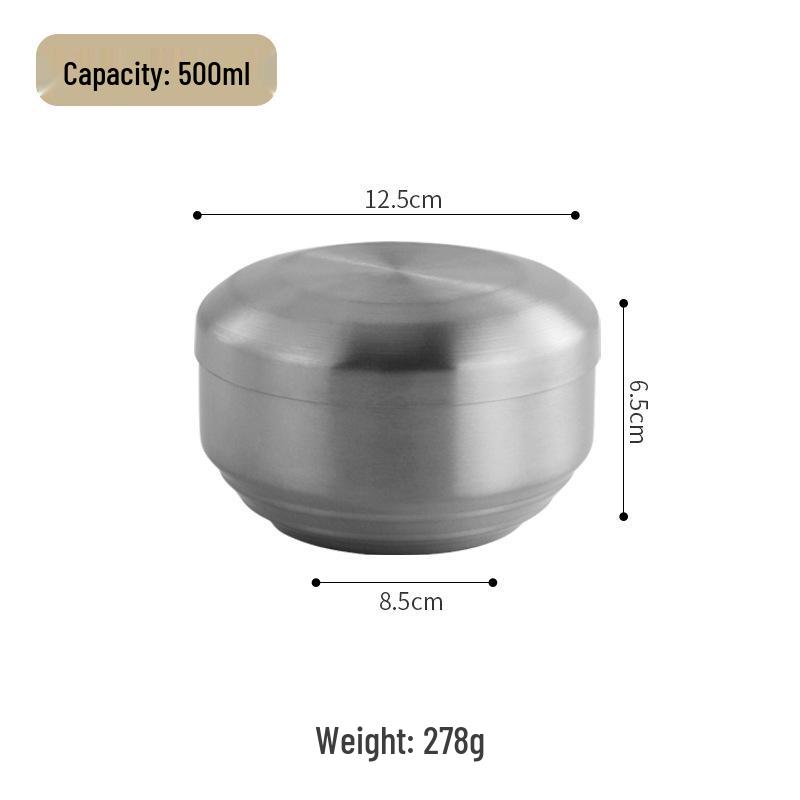 304 Stainless Steel Double-Layer Korean Rice and Soup Bowl with Lid for Kids