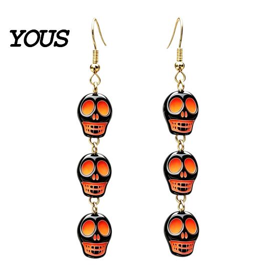 Lightweight Festival Earrings 1 Pair Acrylic Halloween for Women, Triple Skulls Drop Dangle Creative Skull Ornament Earrings, Gothic Jewelry