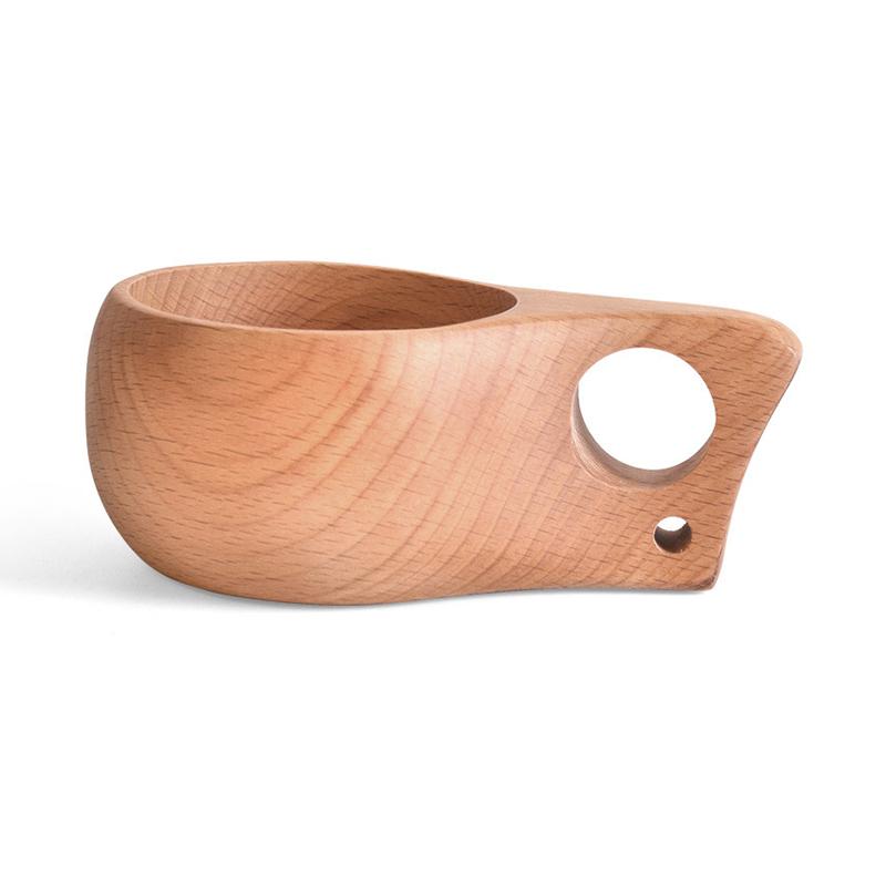 1Pc Wooden Cup Finland Kuksa Wood Mug  Outdoor Camping Cup Coffee Tea Mug Breakfast Juice Milk Mug Portable Picnic Drinking Cup