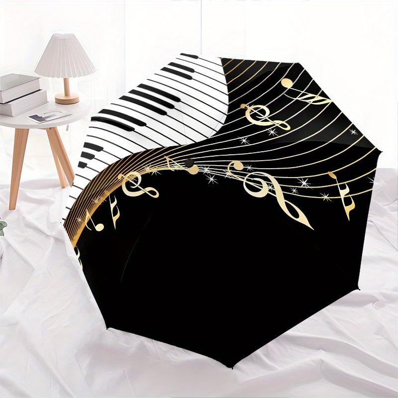 Piano Keys, Musical Notes Theme 8 Bone Hand Automatic Folding Umbrella, Compact and Portable Design, A Perfect Gift for Birthday, Christmas