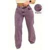 Plus Size Women's Purple Elastic Straight Jeans - Casual Washed Denim