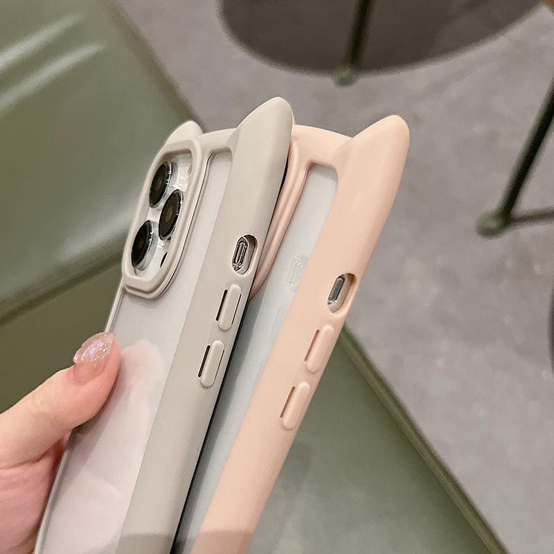 Cute 3D Cat Ear Transparent Phone Case For 17 16E 16 15 14 Plus 13 12 11 Pro Max Cartoon Lovely Shockproof Clear Cover