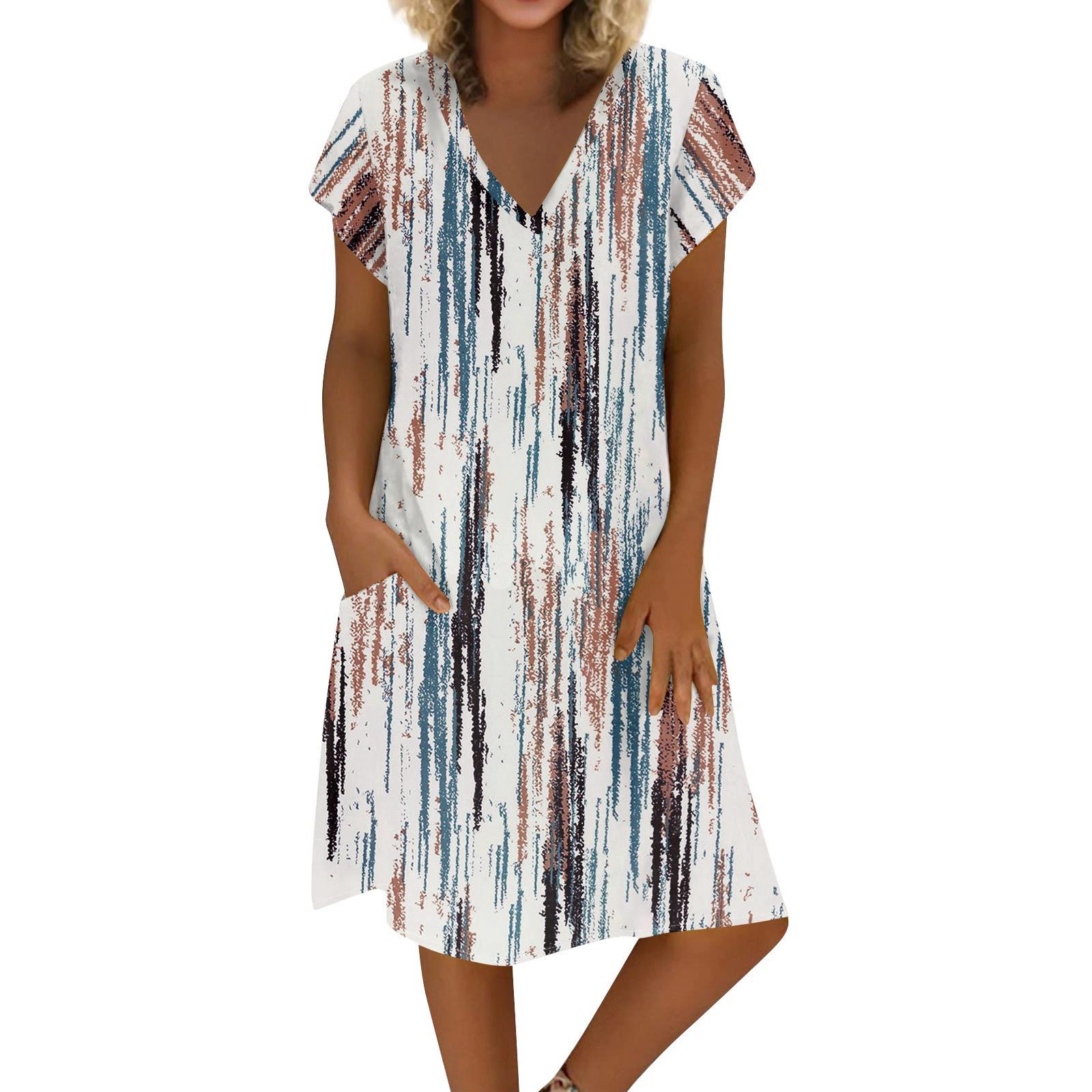 

Женское летнее платье из хлопка и льна с V-образным вырезом и короткими рукавами S розовый