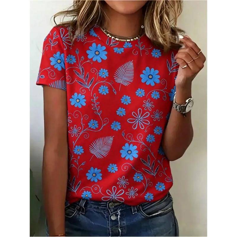 Fashion Women's Crew Neck Short Sleeve 3D Casual Color Printing Casual Short Sleeve Crew Neck T-Shirt