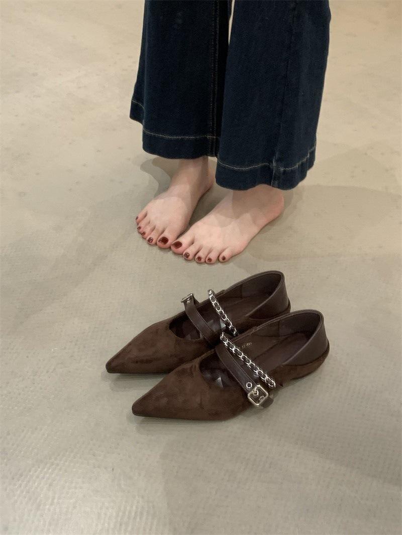 

First encounter French pointed suede shallow mouth inner height increase single shoes 2025 new leopard print one-word buckle commuter ma 40 коричневий