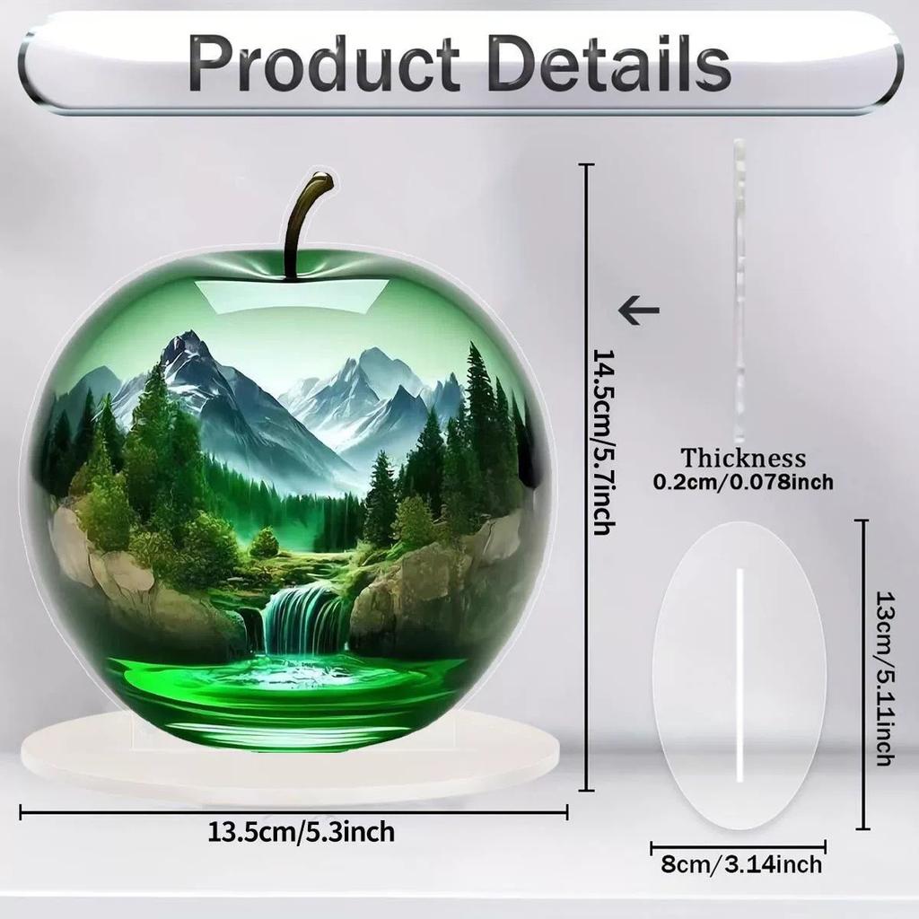 Acrylic Apple-Shaped Table Ornament with Floral Landscape Design 2D