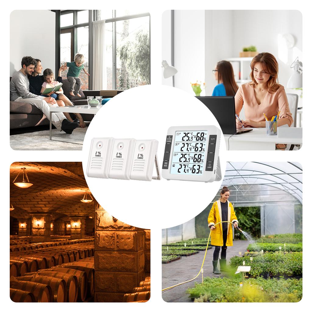 3-kanałowy cyfrowy termohigrometr wewnętrzny i zewnętrzny ze zdalnym czujnikiem 328 stóp / 100 m Podświetlenie