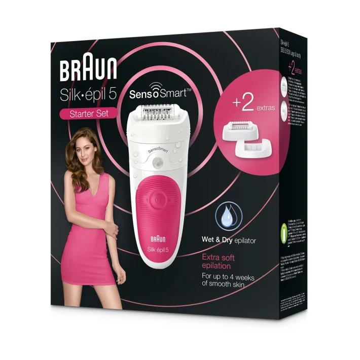 Braun | Epilator | Silk-épil 5 SE5500 | Run time (max) 30 min | Bulb life (flashing) N/A | Number of power levels 1 | Wet & Dry | White/Pink