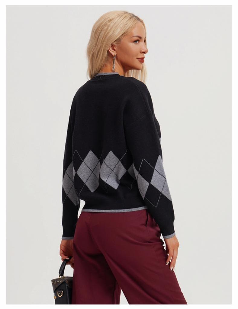 Early Autumn V-Neck Diamond Knit Sweater for Women