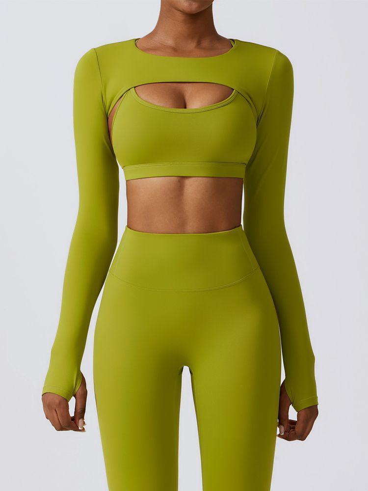 Women's Two-Piece Yoga Set: Sexy Crop Top with Built-in Bra & Thumbholes for Outdoor Sports