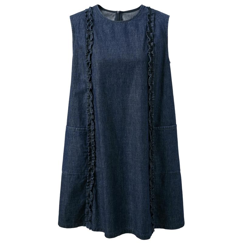 SanCai 2026 Summer 100% Cotton Denim Babydoll Dress