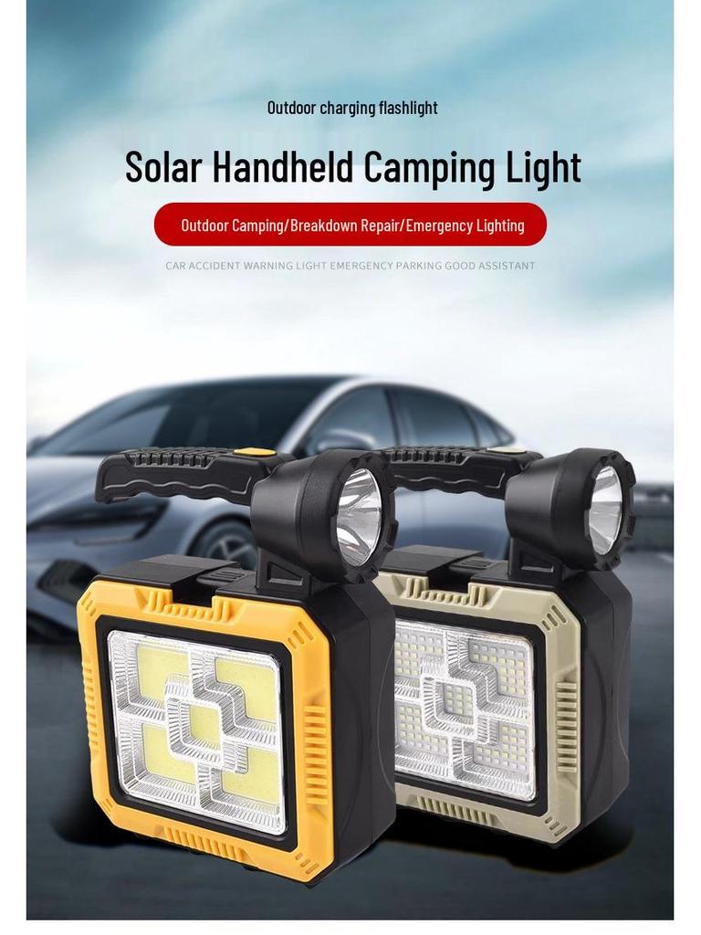 Portable Solar LED Spotlight with Integrated Tool Kit - High-Brightness, Rechargeable Emergency Light for Outdoor Use