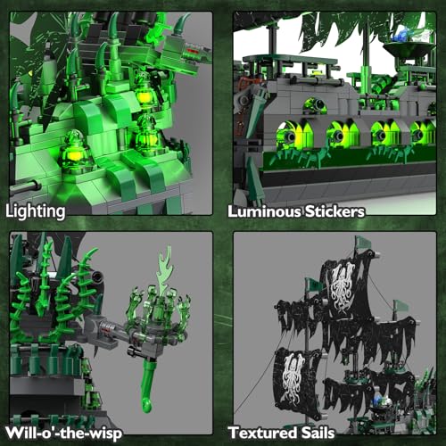 JMBricklayer Piratenschiff Bausteine Set mit Lichtern, Flying Dutchman Geisterschiff, Piratenschiff Modell, 40001, für Erwachsene, Schiffsmodell, Bauspielzeug,