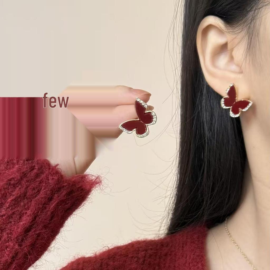 2025 Koreanischer Stil Rote Schmetterlingsohrringe: Elegante, vielseitige High-End-Modeaccessoires für Damen