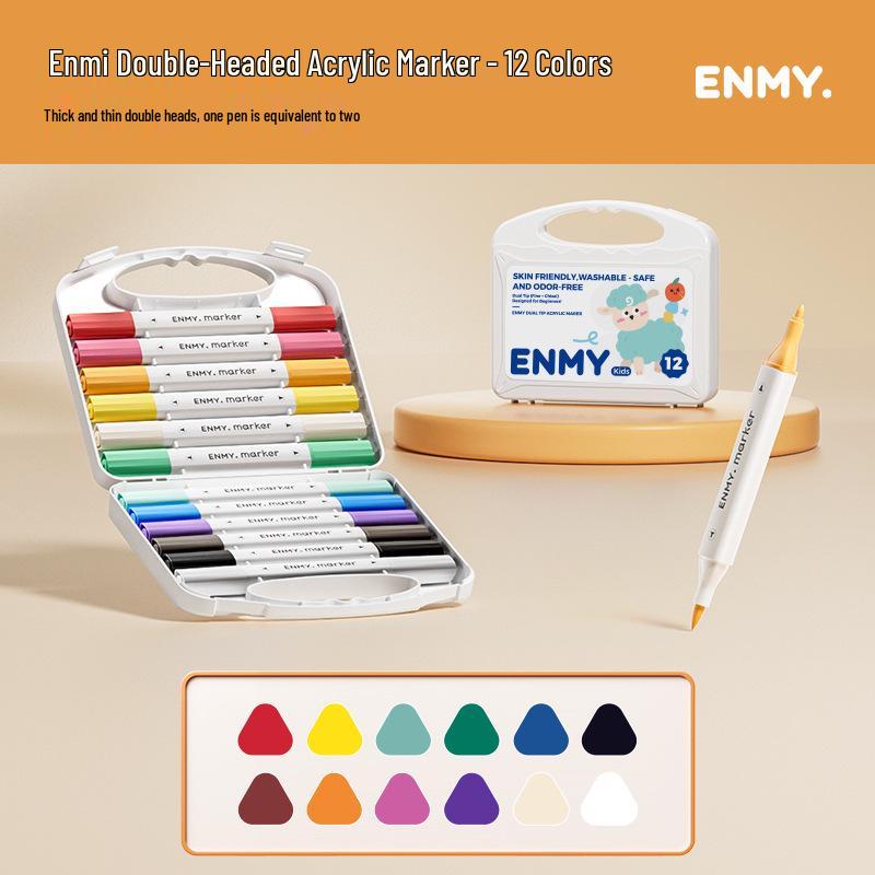 Двусторонний акриловый маркер ENMY для детей - Большой объем, Разноцветный, Английская этикетка.