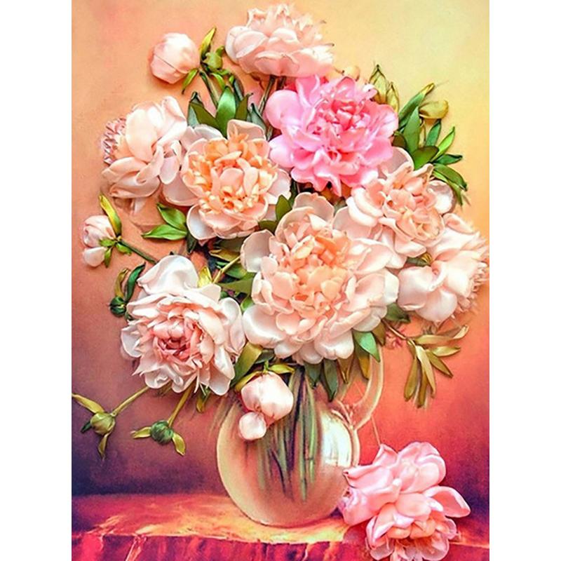 Kruhová vrtačka Diamantová malba Květinová váza Krajina Diamantové vyšívání Krajina Sada křížkového stehu DIY Home Decor dárek