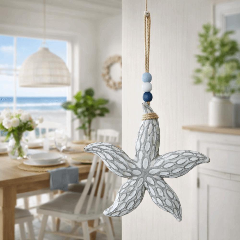 Mediterranean Style Nautical Decor Hanging Ocean Animal Pendants Wooden Starfish Pendants Bedroom