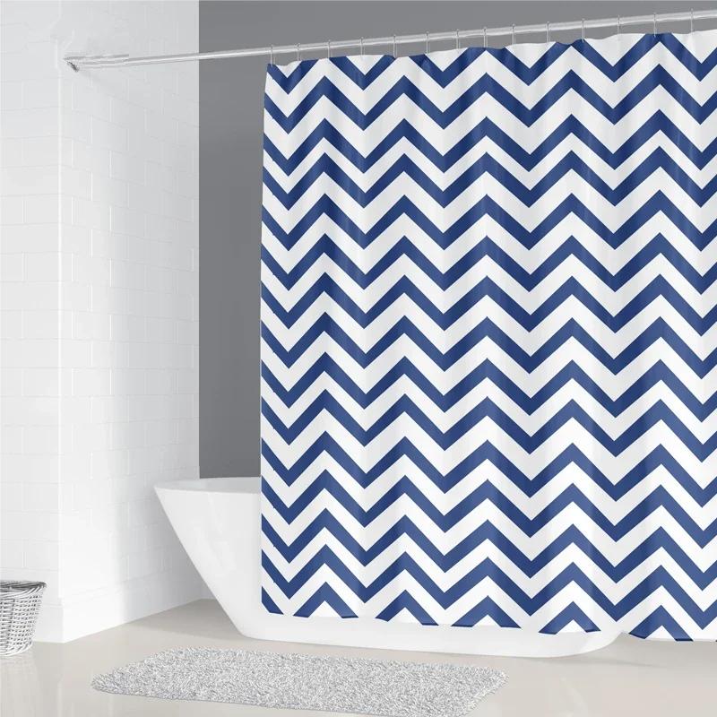 200x180cm Bathroom Waterproof Shower Curtain Simple Geometric Pattern Printing Polyester Home Decoration Curtain With 12 Hooks