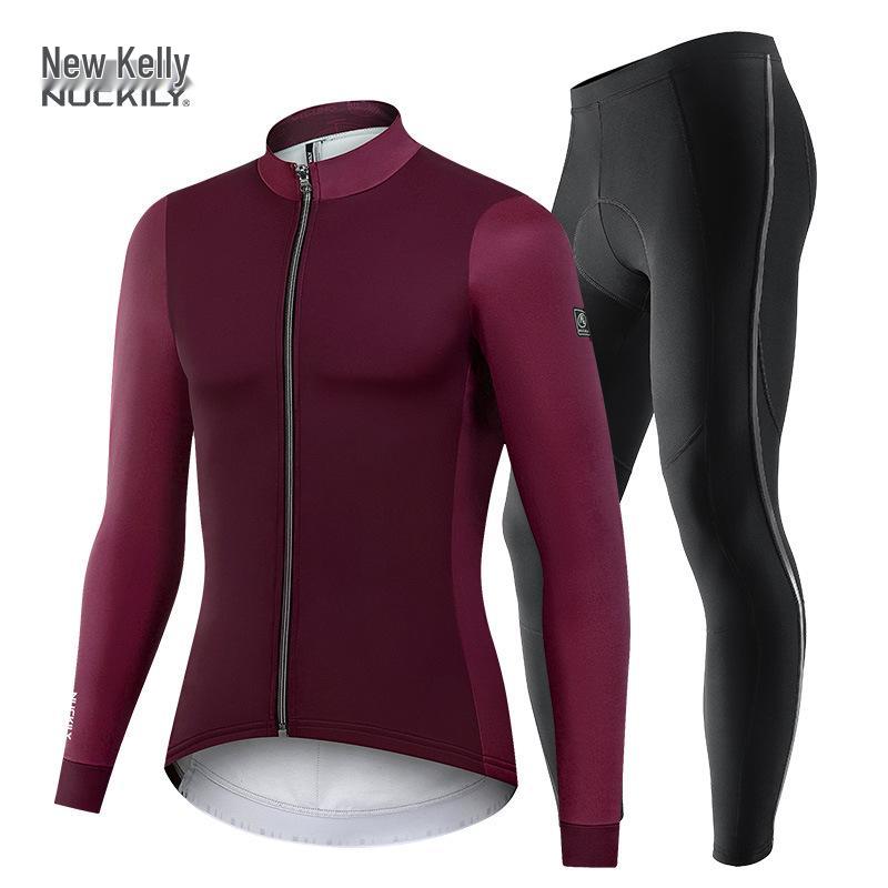 Nuckily Men s Fleece Cycling Set: Winter/Spring Long Sleeve Warm Mountain Bike Apparel XL темно-красного