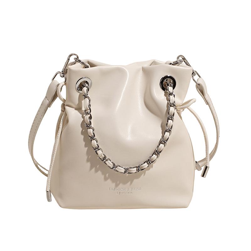 

2025 new Genuine leather drawstring cloud bag luxury design soft cowhide fashion women pleated chain one-shoulder crossbody bag