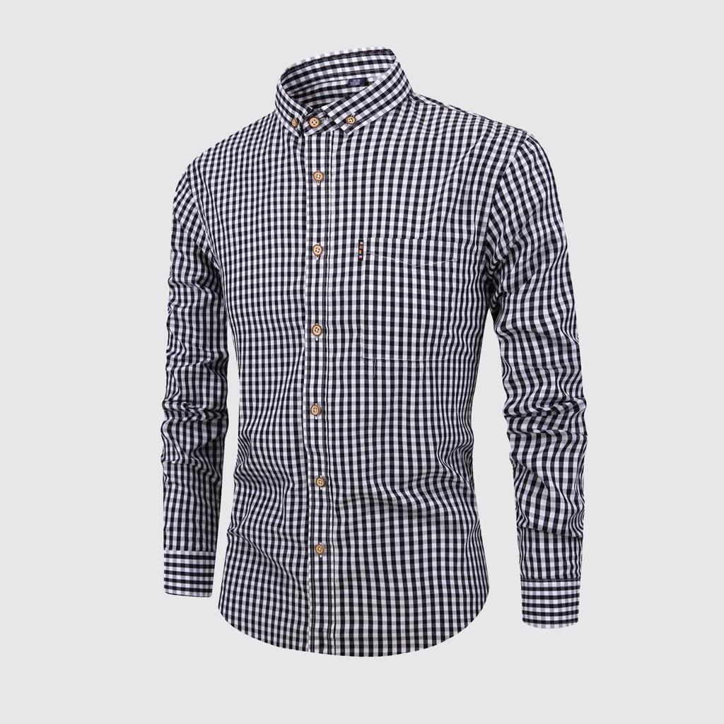 Men's Cross-Border Autumn/Winter Plaid Cotton Long-Sleeve Casual Business Shirt
