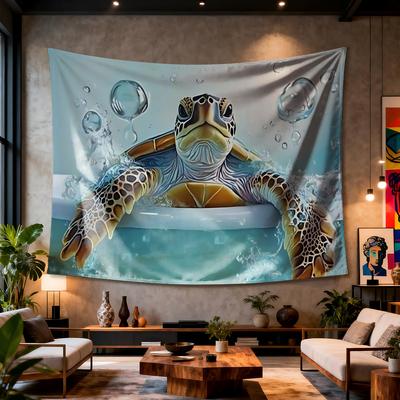 Sea Turtle Scene Tapestry  Underwater Animal Design Ocean Life Wall Hanging for Bedroom or Dorm Decor
