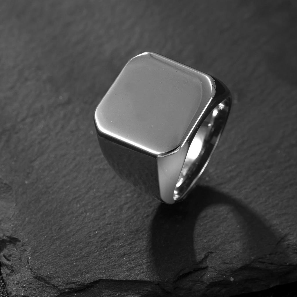 Geometric Polished Stainless Steel Couple Rings with Customizable Logo