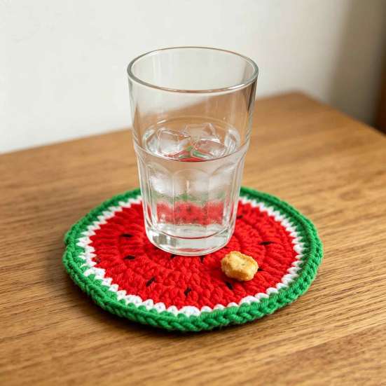 Hand Knitted Fruit Coasters Handmade Coaster, Crochet Watermelon Orange Strawberry Kiwi Cherry Small Wool Mats for Coffee Cups Cup Mat, Heat