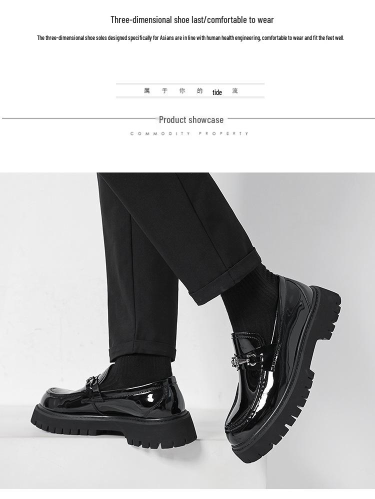 2025 Chunky Patent Leather Height-Boost Men's Loafers - Shiny, Thick-Soled, Trendy Hairstylist Shoes