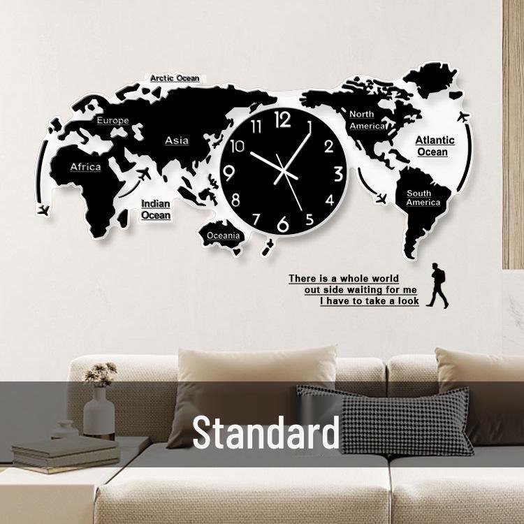 High-End 3D World Map Wall Clock for Living Room and Dining Room Decor