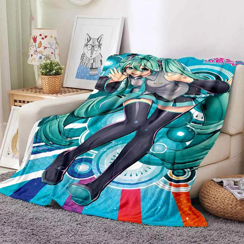 3D M-MIKUS Music VOCALOID Cartoon Girl Soft Plush Blanket,Flannel Throw Blanket for Living Room Bedroom Bed Sofa Cover Gift